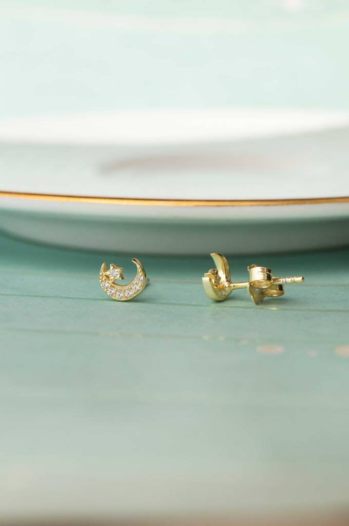 Star & Moon Plated Sterling Silver Stud Earrings : MZYES908D2274