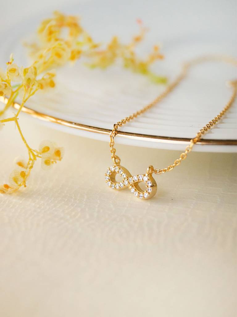 Pretty Tiny Infinity Gold Plated Sterling Silver Chain Necklace : MZYNCP615D1470