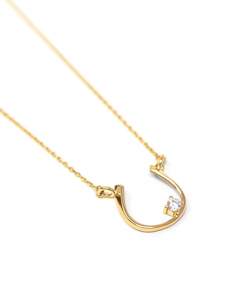 Mannash Horse Shoe Shine Gold Plated Sterling Silver Chain Necklace : MZYNCP617D1474