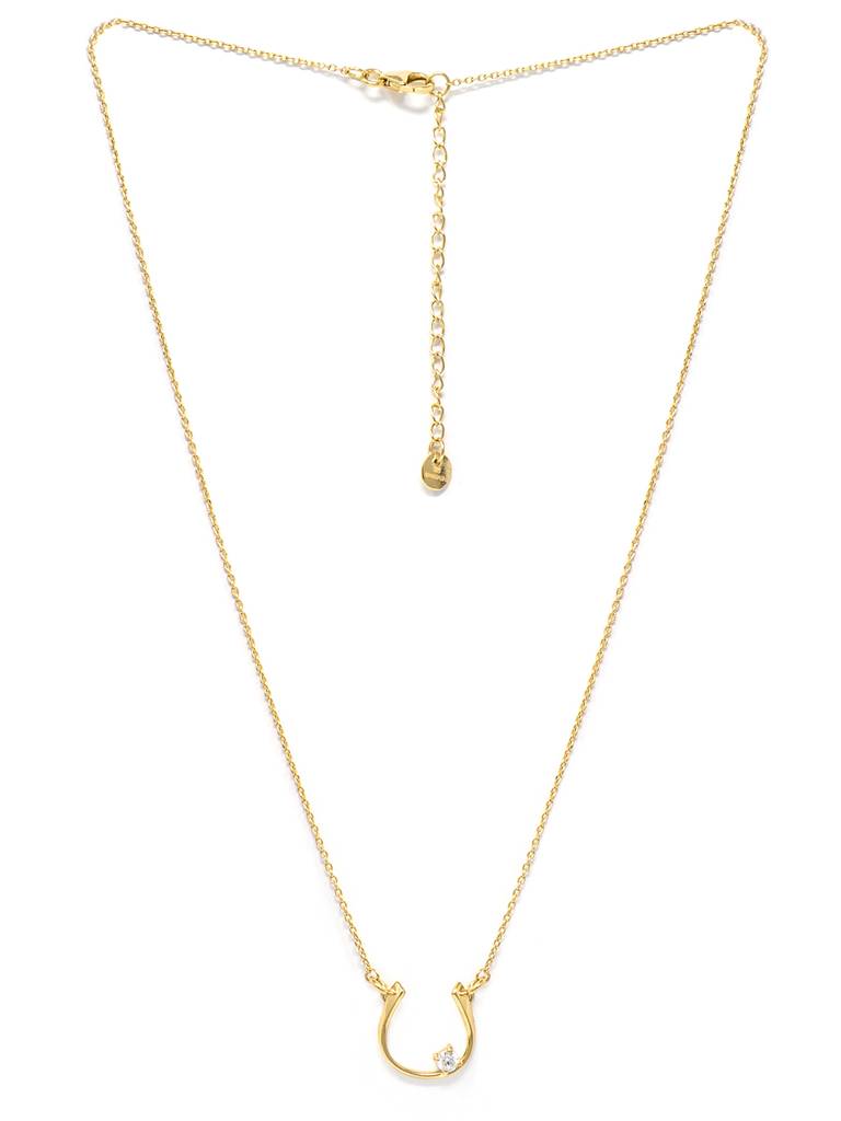 Mannash Horse Shoe Shine Gold Plated Sterling Silver Chain Necklace : MZYNCP617D1474