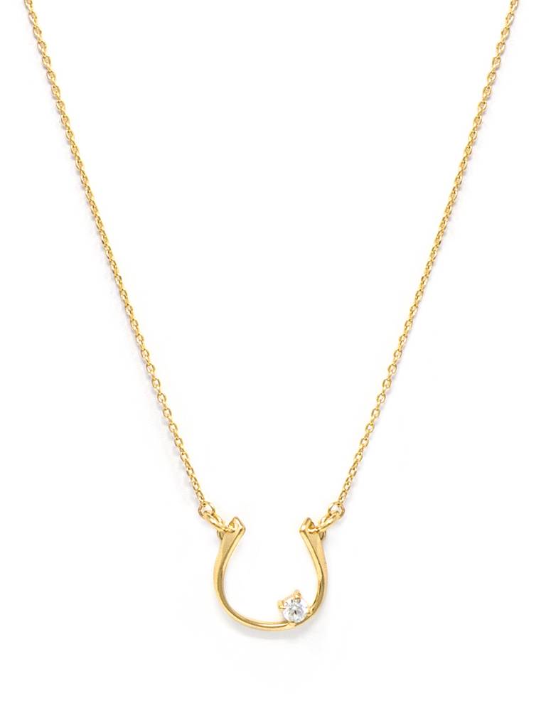 Mannash Horse Shoe Shine Gold Plated Sterling Silver Chain Necklace : MZYNCP617D1474