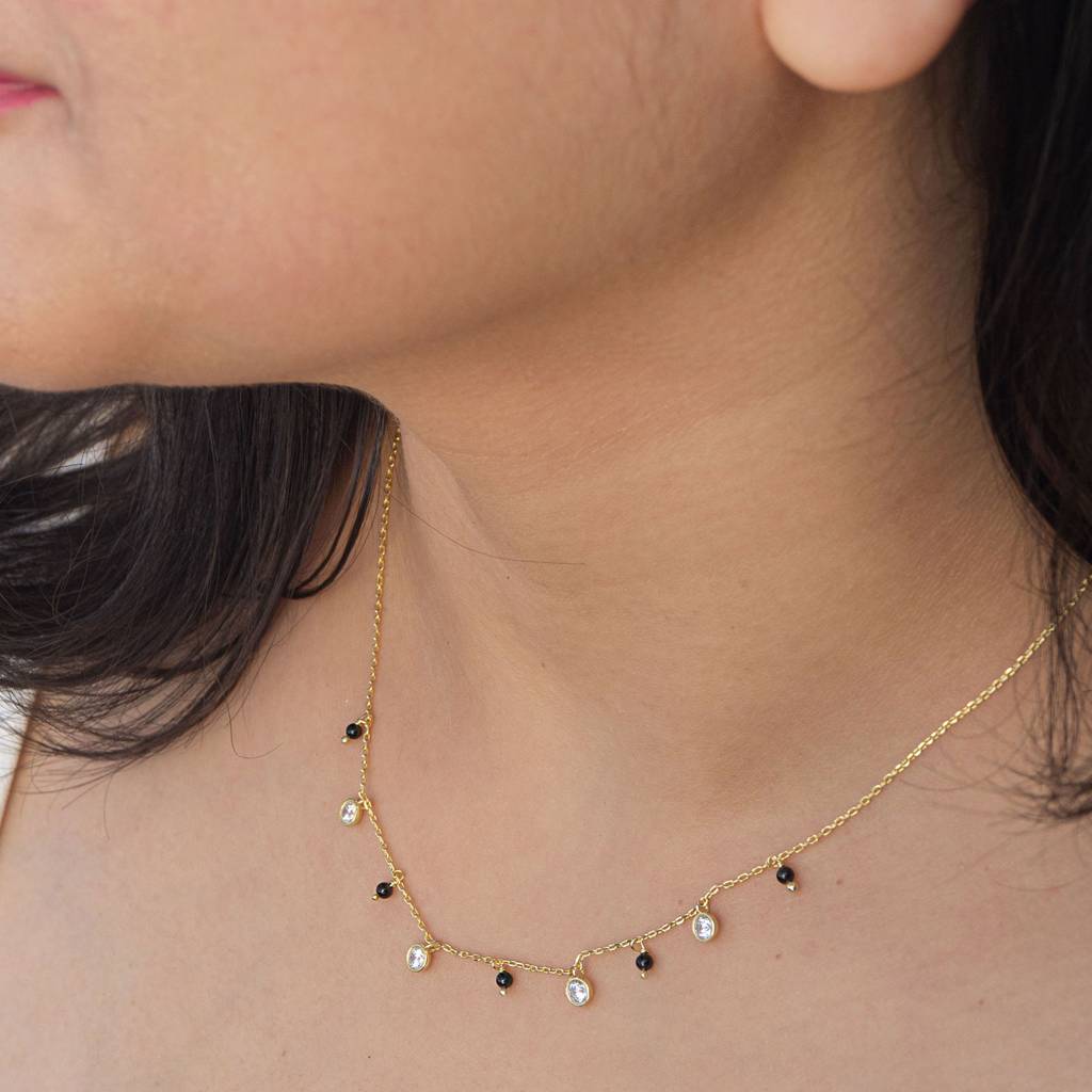 Charming Bling Charms Gold Plated Sterling Silver Mangalsutra Necklace : MZYNM852D1979
