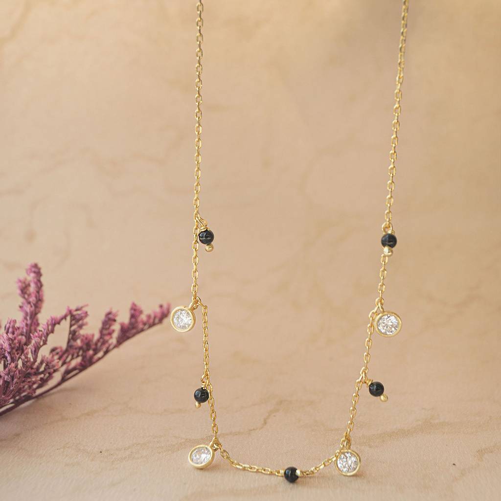 Charming Bling Charms Gold Plated Sterling Silver Mangalsutra Necklace : MZYNM852D1979
