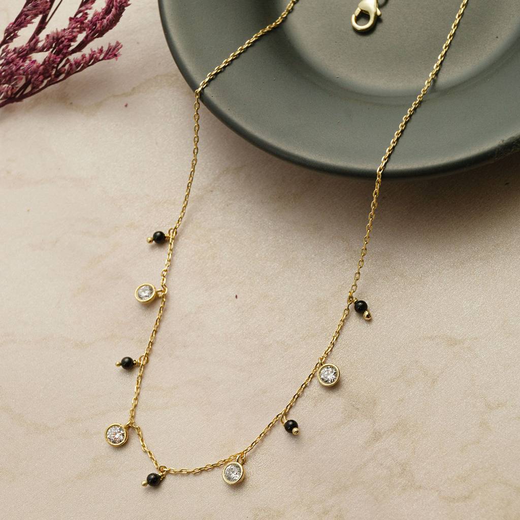 Charming Bling Charms Gold Plated Sterling Silver Mangalsutra Necklace : MZYNM852D1979