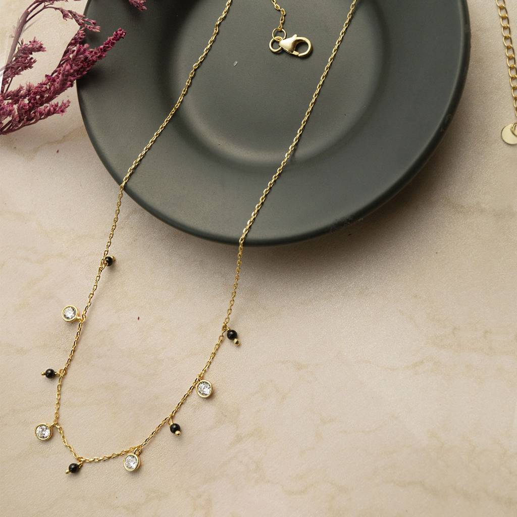 Charming Bling Charms Gold Plated Sterling Silver Mangalsutra Necklace : MZYNM852D1979