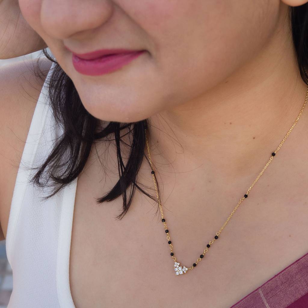 Mini Flower Garlann Gold Plated Sterling Silver Mangalsutra Necklace : MZYNM853D1981