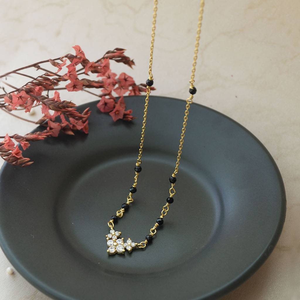 Mini Flower Garlann Gold Plated Sterling Silver Mangalsutra Necklace : MZYNM853D1981