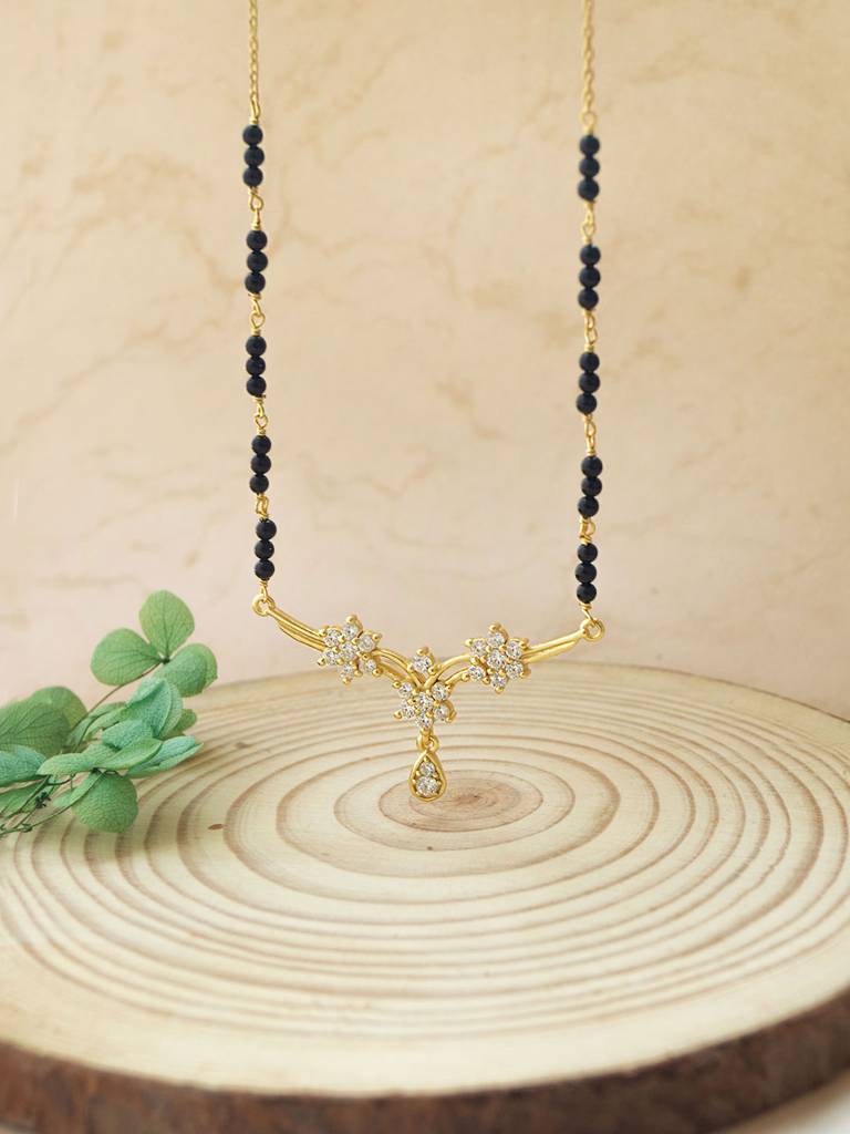 Classic Floral Tanmanya Gold Plated Sterling Silver Mangalsutra Necklace : MZYNM858D1990