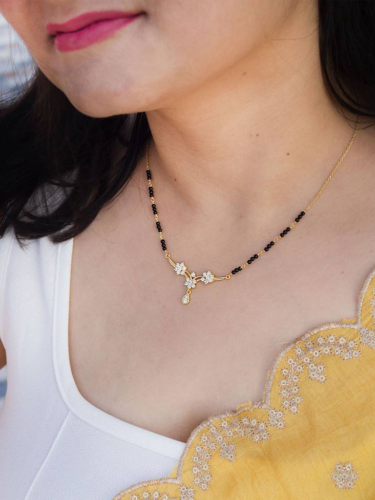 Classic Floral Tanmanya Gold Plated Sterling Silver Mangalsutra Necklace : MZYNM858D1990