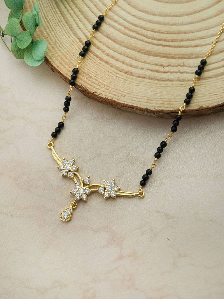 Classic Floral Tanmanya Gold Plated Sterling Silver Mangalsutra Necklace : MZYNM858D1990