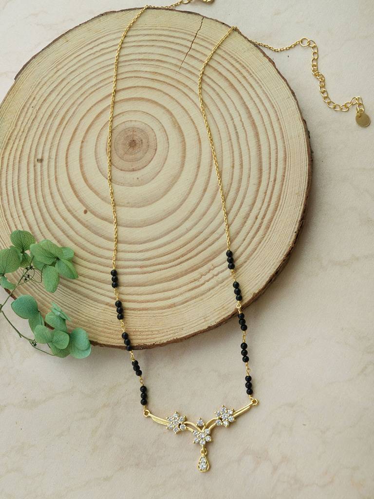 Classic Floral Tanmanya Gold Plated Sterling Silver Mangalsutra Necklace : MZYNM858D1990