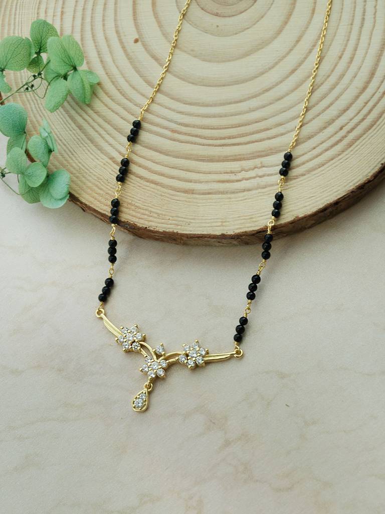 Classic Floral Tanmanya Gold Plated Sterling Silver Mangalsutra Necklace : MZYNM858D1990