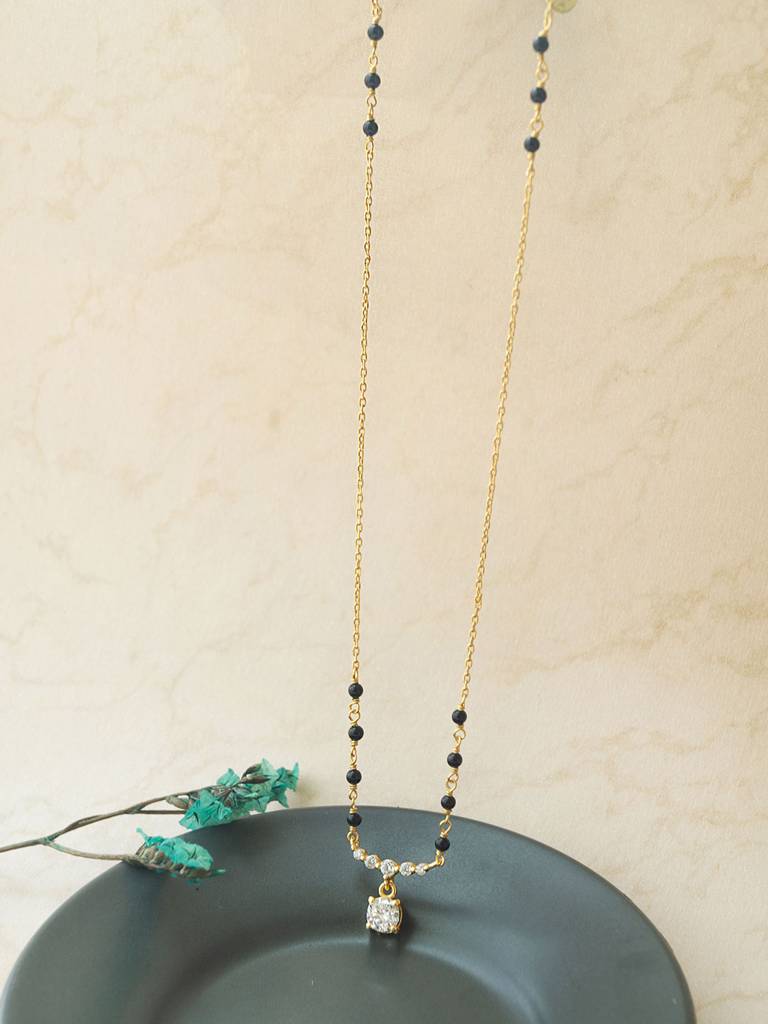 Blinging Solitaire Gold Plated Sterling Silver Mangalsutra Necklace : MZYNM870D2008