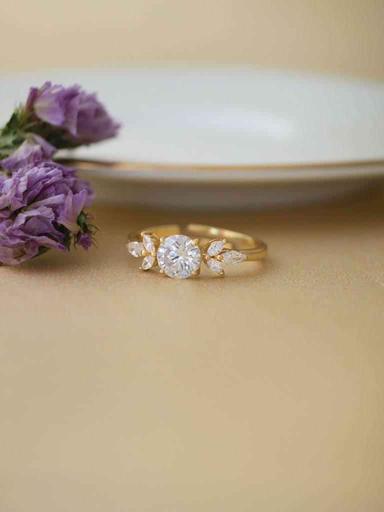 Ornate Solitaire Gold Plated Sterling Silver Adjustable Ring : MZYRSA600D1440