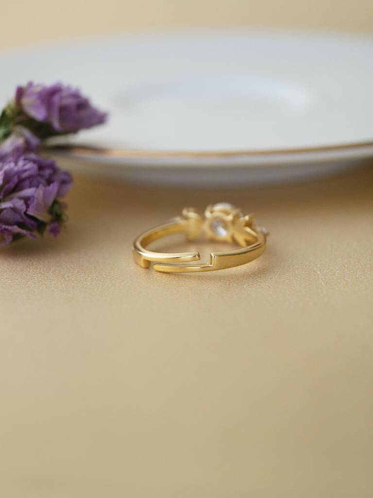 Ornate Solitaire Gold Plated Sterling Silver Adjustable Ring : MZYRSA600D1440