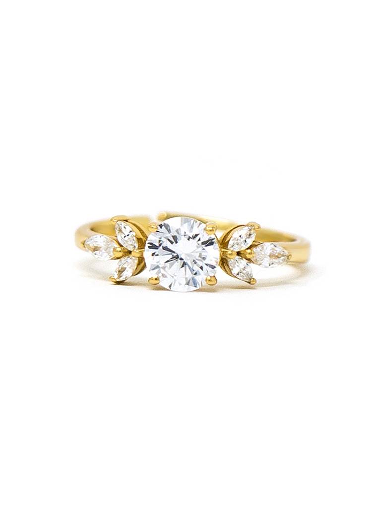 Ornate Solitaire Gold Plated Sterling Silver Adjustable Ring : MZYRSA600D1440
