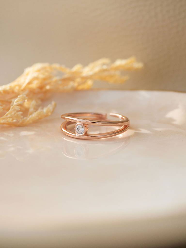 Two Line Solitaire Gold Plated Sterling Silver Adjustable Ring : MZYRSA604D1448