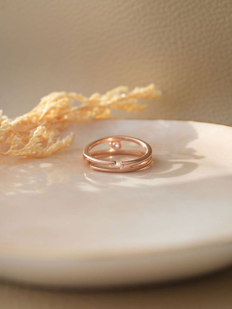 Two Line Solitaire Gold Plated Sterling Silver Adjustable Ring : MZYRSA604D1448