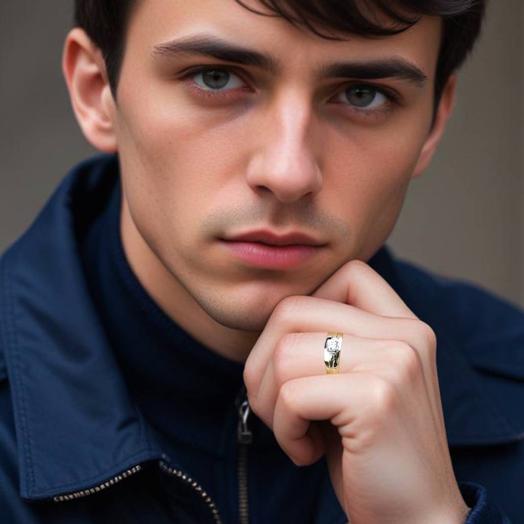Golden Solitaire Prince Band Ring : ZLCPLR-1009-MY