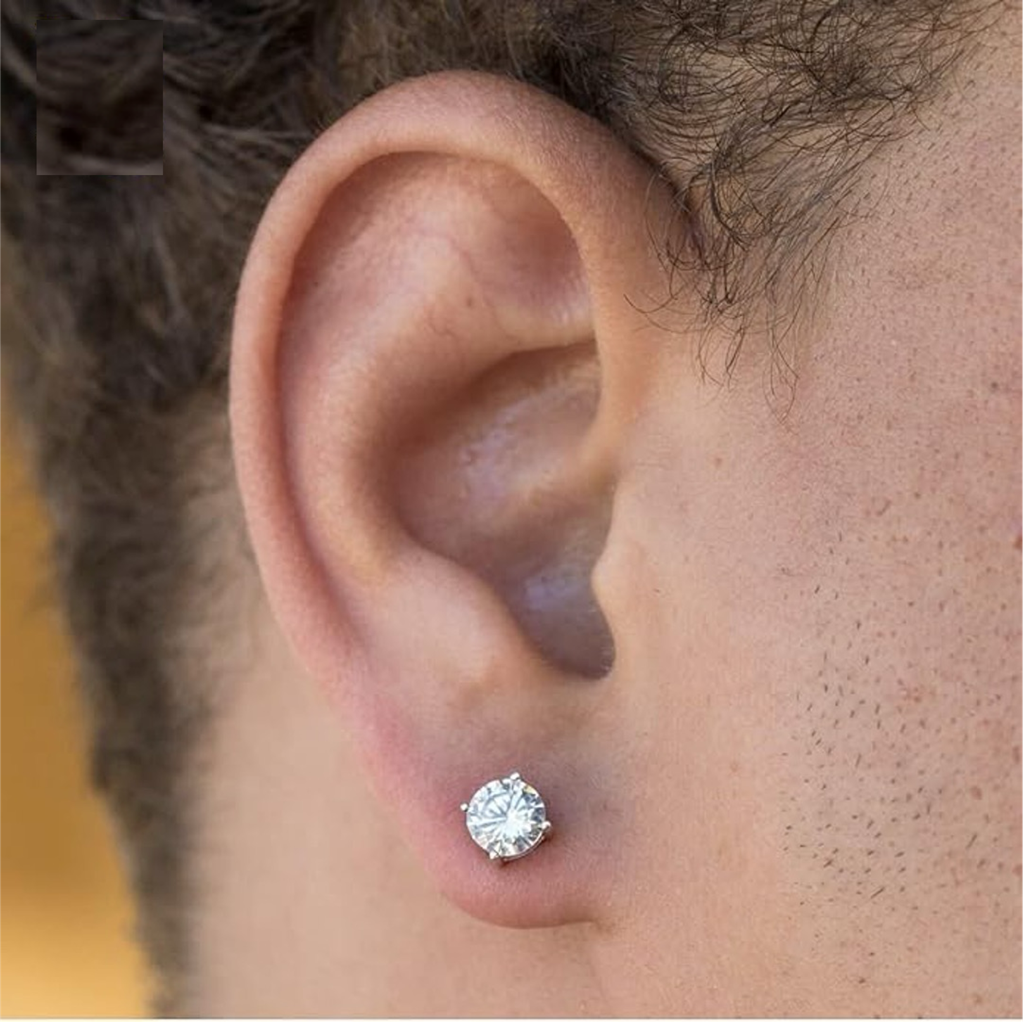 0.3 - 2 Ct Single Piece Luminous Luxe Round Moissanite Stud Earrings For Men; D Vvs1 : Round_Liwan_03ct_Men