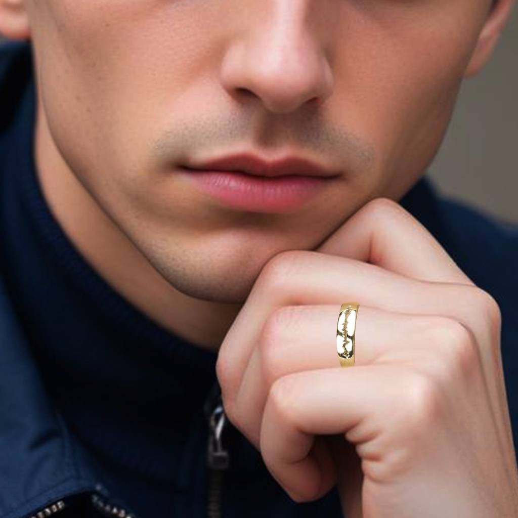 Golden Heart Beat Men'S Band Ring : ZLCPLR-1006-MY