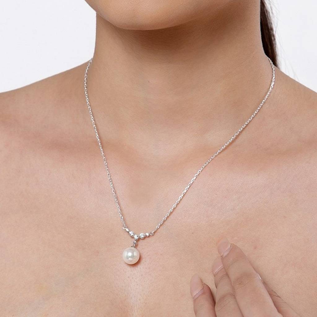 925 Sterling Silver Classic Pearl Pendant With Chain Gift For Women And Girls-Cspczp12 : CSPCZP12