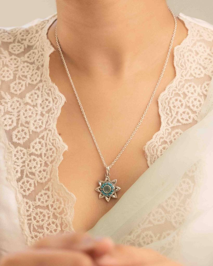 Moh Fine Turquoise Flower Beaded Pendant : SN40611