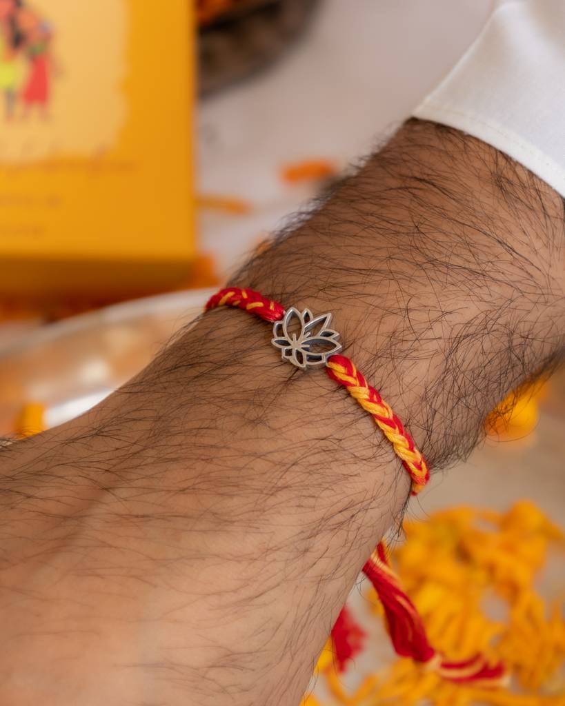 925 Sterling Silver Moh Intricate Lotus Moli Rakhi For Kids, Men, And Women : SRK178