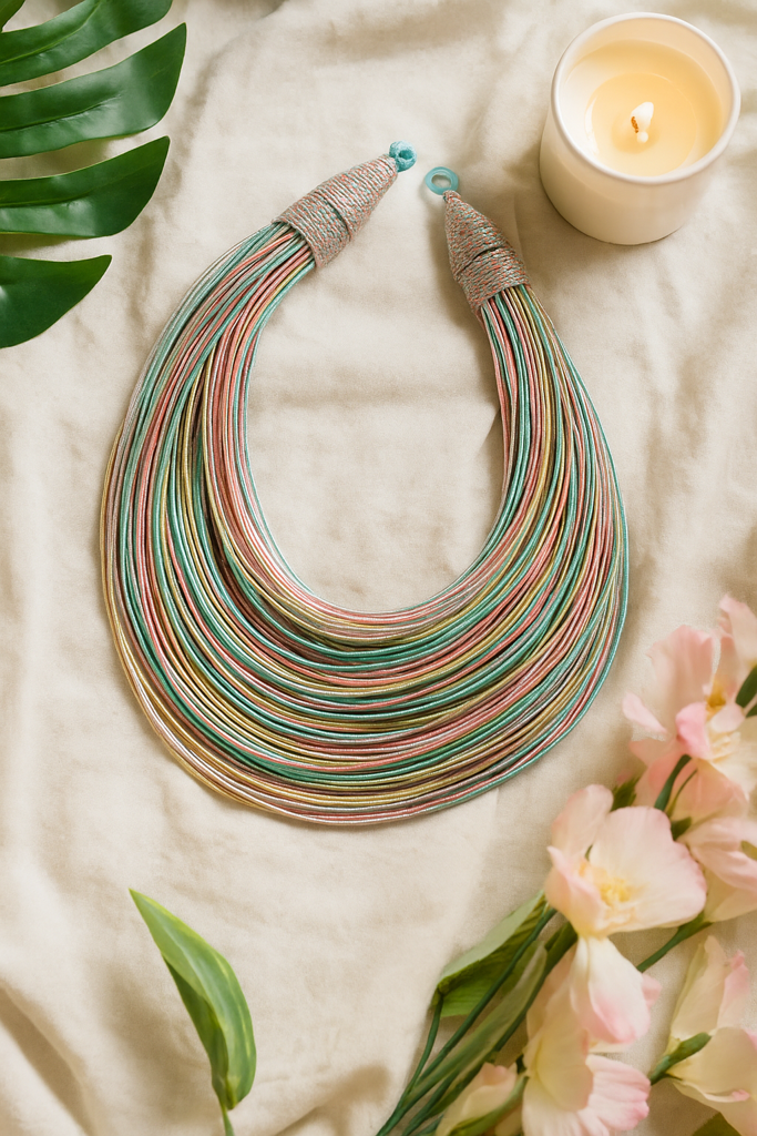 Multi-Color Handmade Silk Threads Multi-Layer Statement African Choker Necklace : ALT-JEW-RWT-106