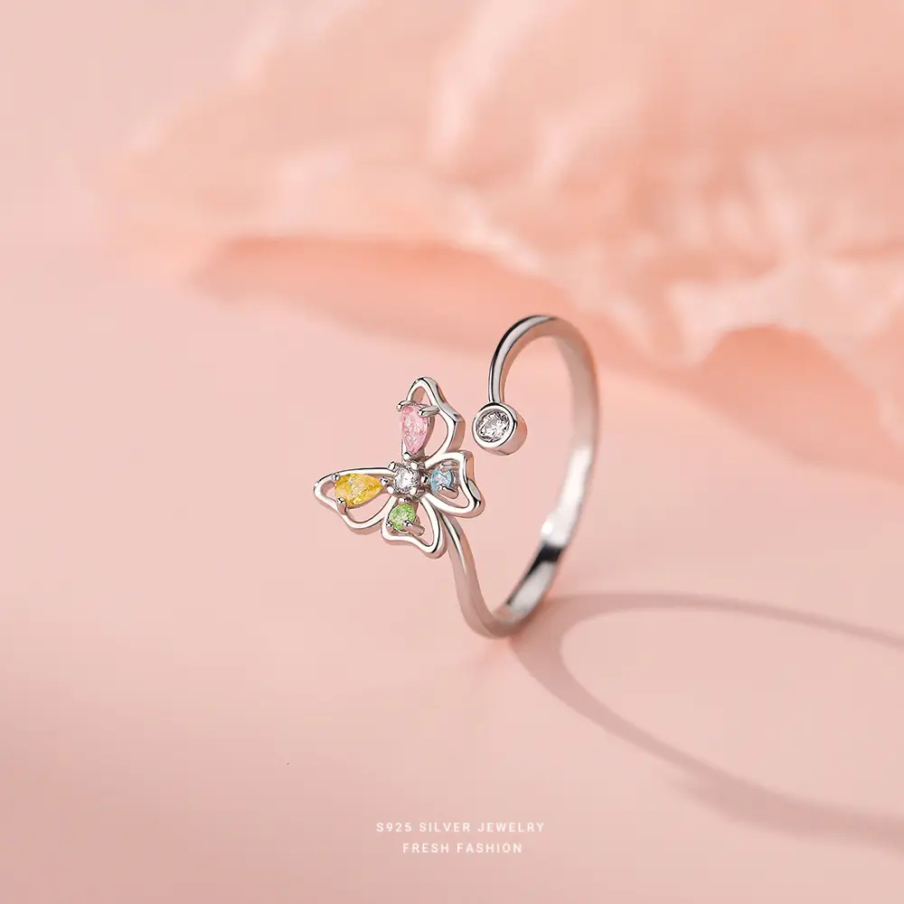 Brd Jewelry 925 Sterling Silver Multicolor Cz Butterfly Adjustable Ring For Women & Girls I Butterfly Ring