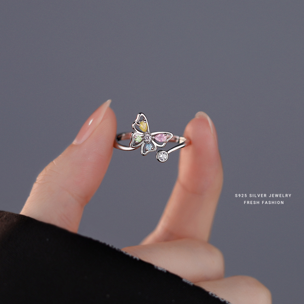 Brd Jewelry 925 Sterling Silver Multicolor Cz Butterfly Adjustable Ring For Women & Girls I Butterfly Ring : BRDYK0110