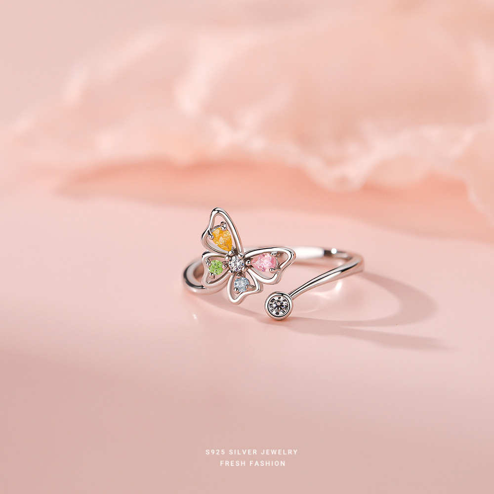 Brd Jewelry 925 Sterling Silver Multicolor Cz Butterfly Adjustable Ring For Women & Girls I Butterfly Ring : BRDYK0110