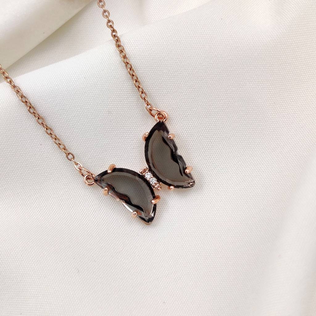 Black Butterfly Necklace Adjustable Rose Gold Stainless Steel