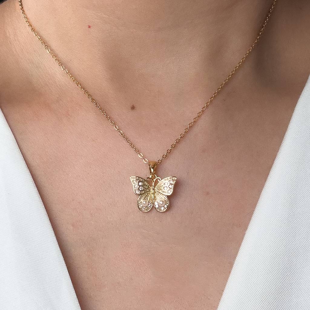 Golden Crystal Butterfly Necklace : N-BF-4-0