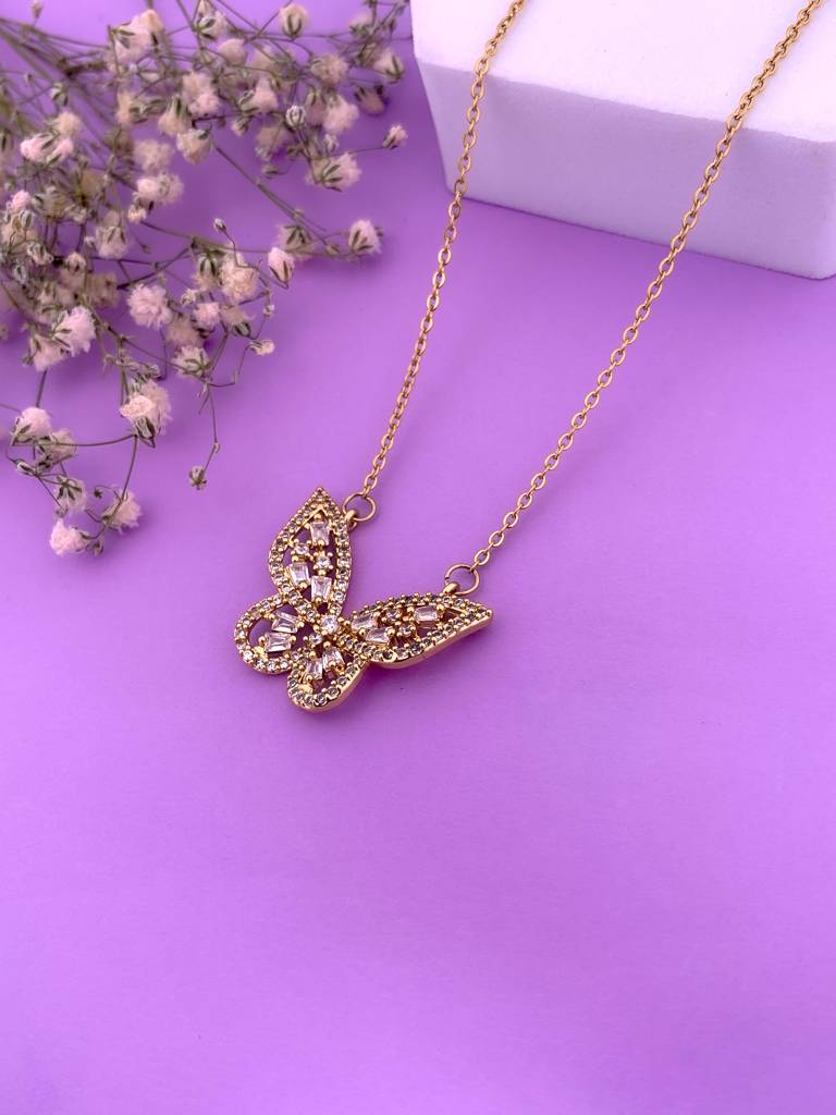 Golden Crystal Butterfly Necklace : N-BF-4-0