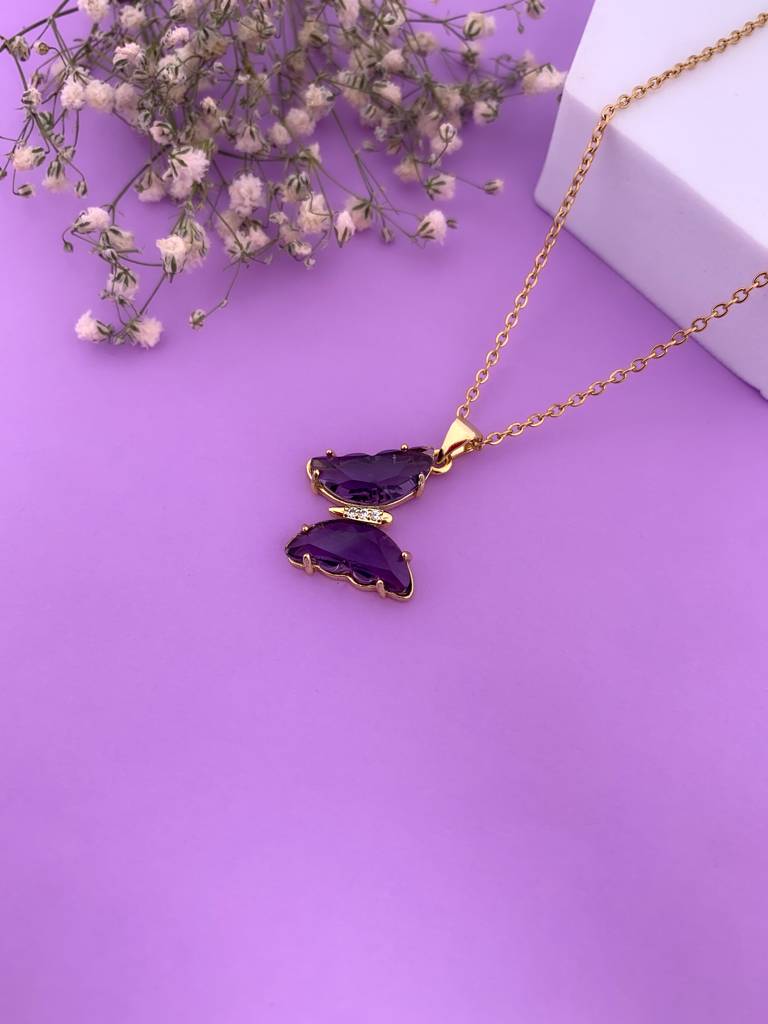Violet Glass Butterfly Necklace : N-BF-43-0