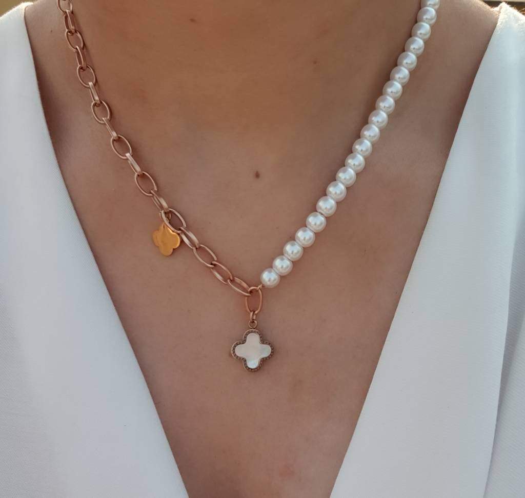 Reversible Pearl Clover Necklace : N-CL-13-0