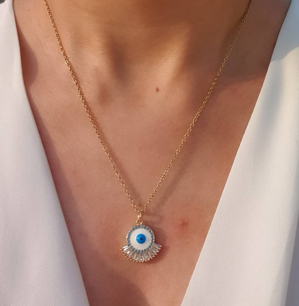 White Eyed Evil Eye Necklace : N-EE-34-0