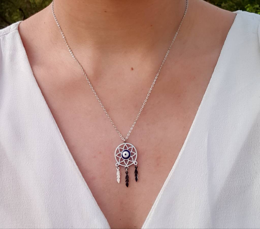 Evil Eye Dream Catcher Silver Necklace : N-EE-45-SL