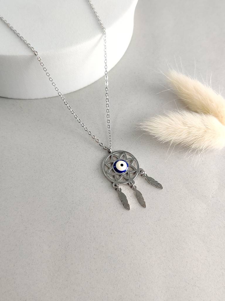 Evil Eye Dream Catcher Silver Necklace : N-EE-45-SL