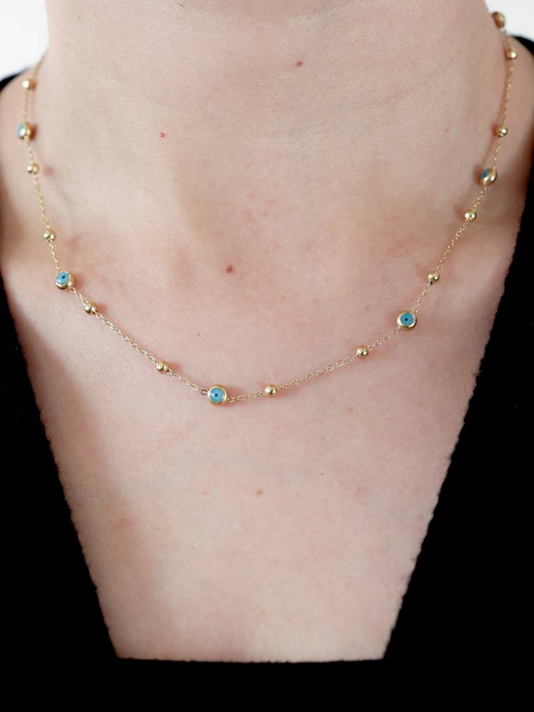 Safiya Evil Eye Necklace (Gold) : N-EE-53-0