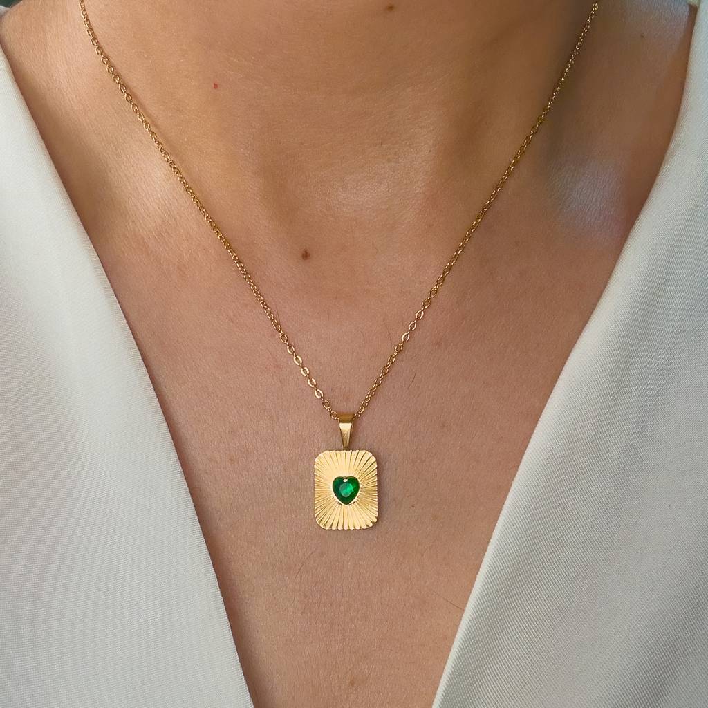 Emerald Heart Bar Necklace : N-EM-10-G