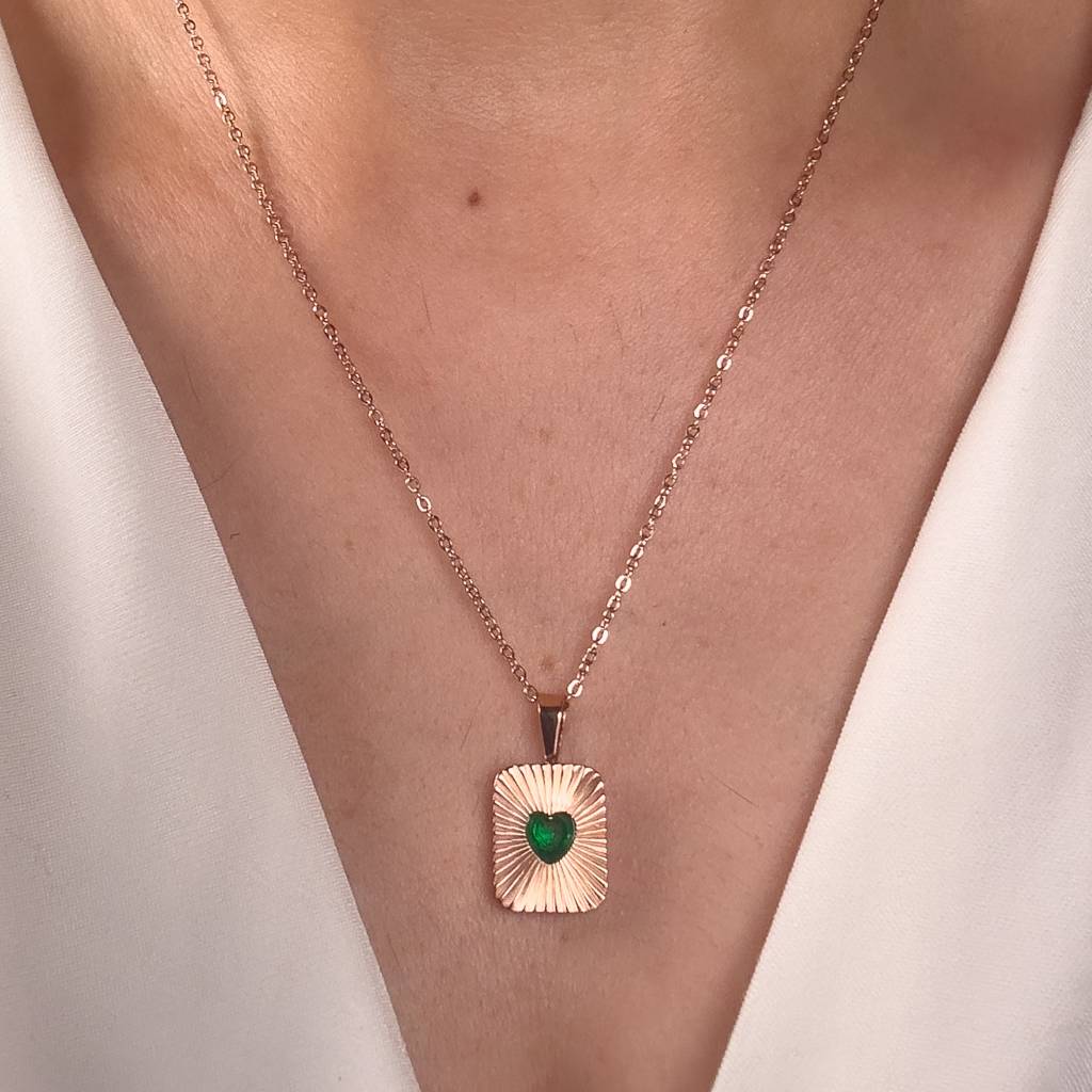 Emerald Heart Bar Necklace : N-EM-11-RG