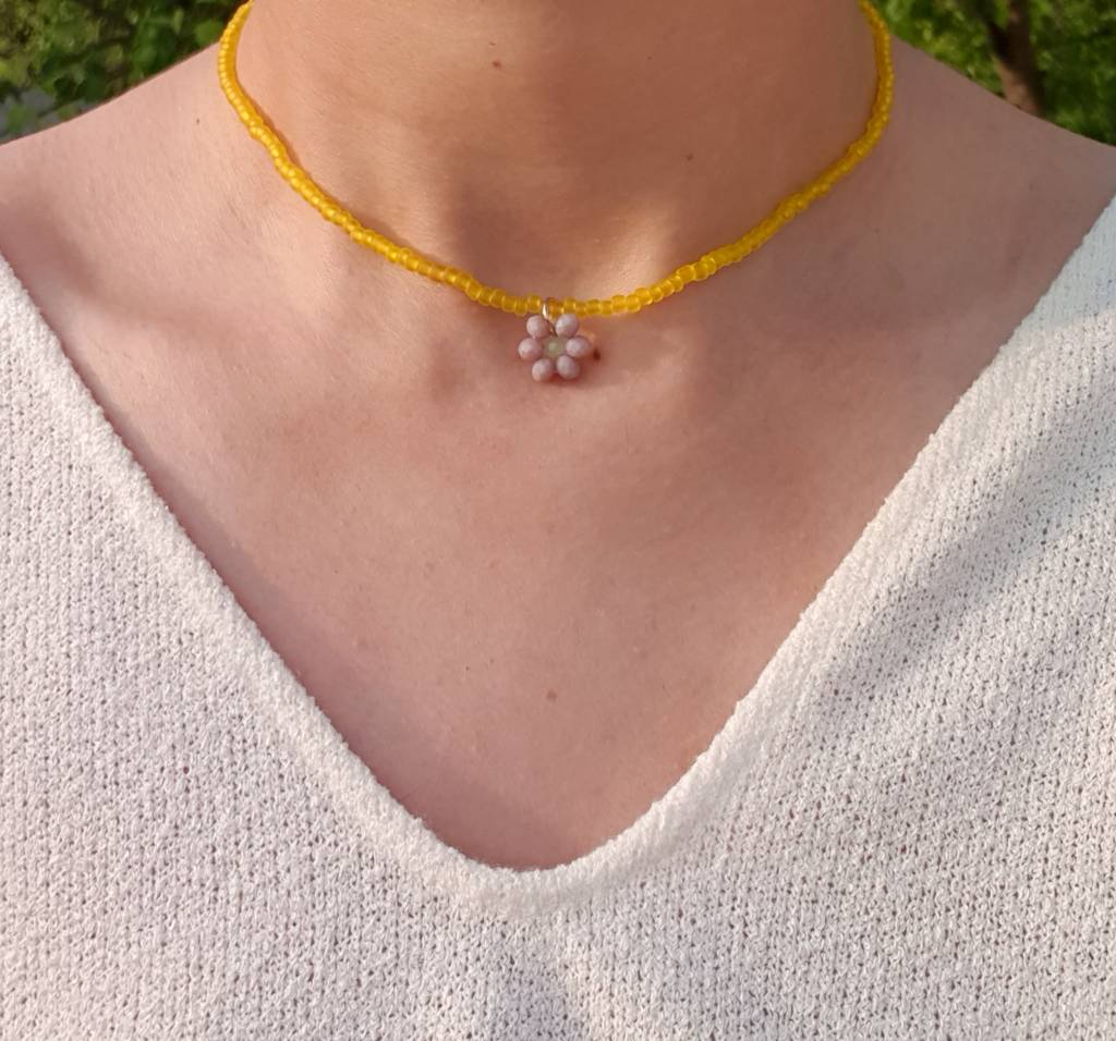Yellow Flower Bead Necklace : N-FL-2-0