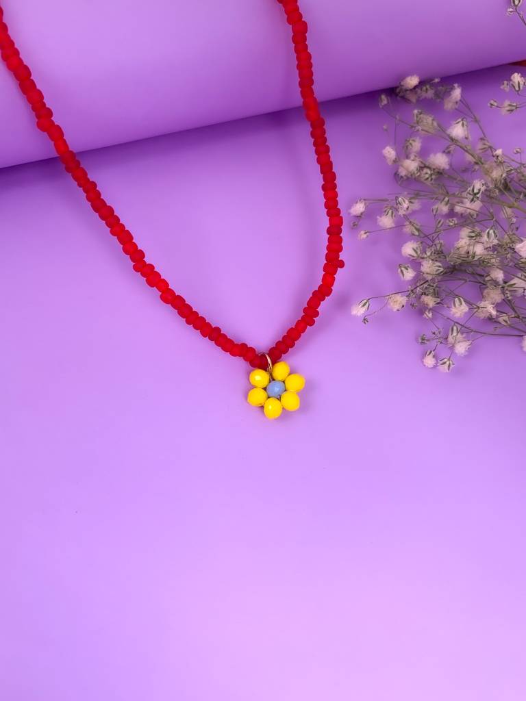 Red Flower Bead Necklace : N-FL-4-0