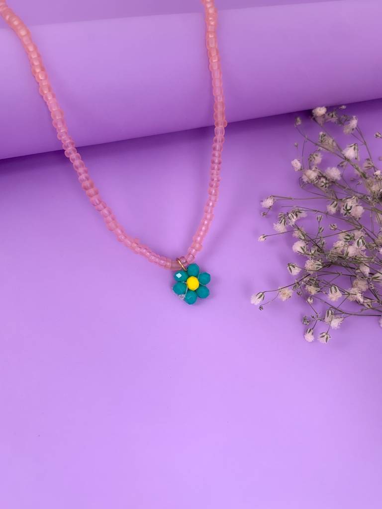 Peach Flower Bead Necklace : N-FL-5-0