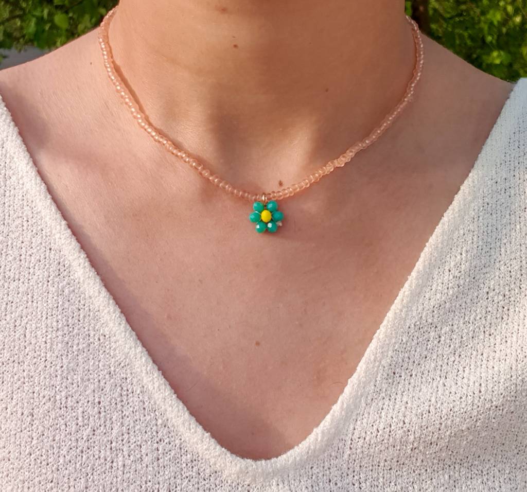 Peach Flower Bead Necklace : N-FL-5-0