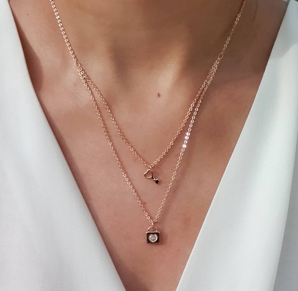 Lock & Key Layered Necklace : N-LY-29-0