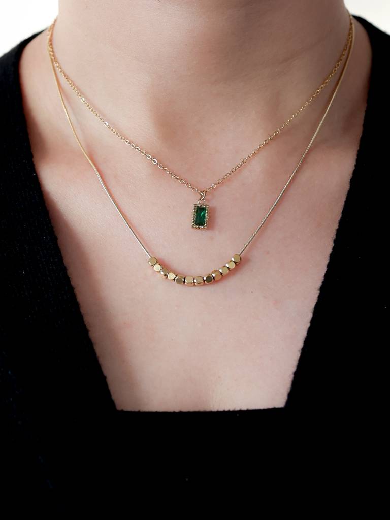 Emerald Glow Layered Necklace : N-LY-41-0
