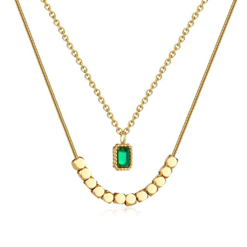 Emerald Glow Layered Necklace : N-LY-41-0